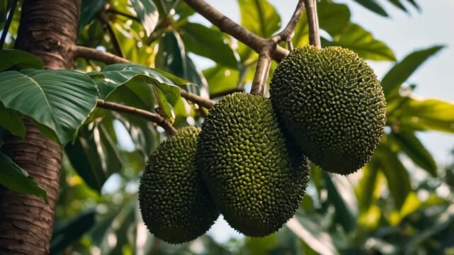 Breadfruit trees with fruits, Bahamas