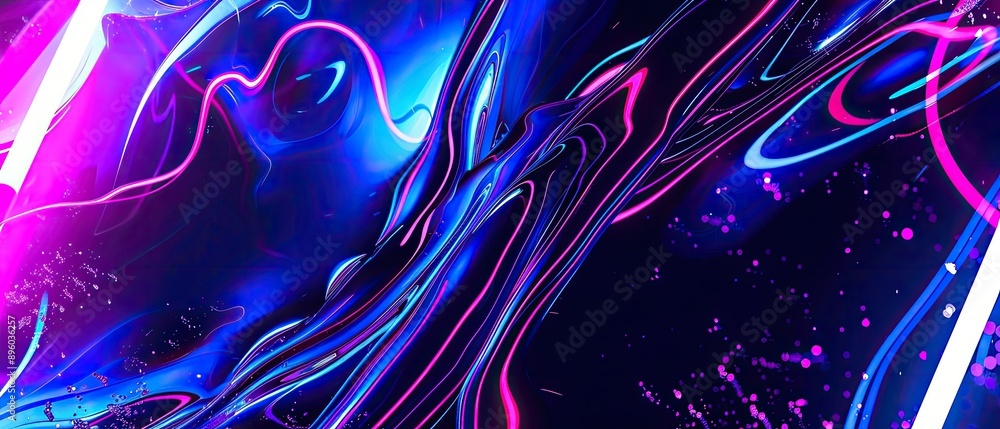 Wall mural vibrant abstract neon artwork with swirling blues and pinks creating a dynamic and futuristic visual