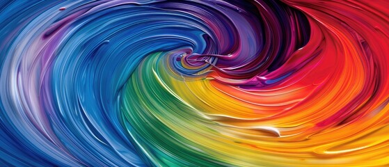 Naklejka premium Vibrant abstract swirl of rainbow colors blending together in a dynamic, artistic pattern. Perfect for creative, colorful designs.