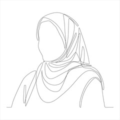 continuous line of islamic woman beautiful muslim girl, Perfect for beauty logo.