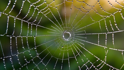Spider Web with Glowing Droplets
