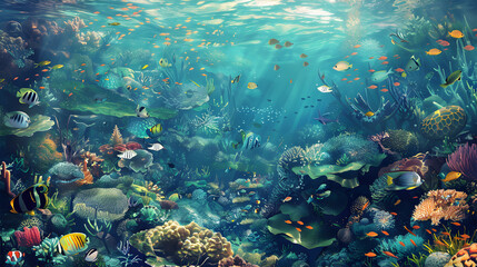 Naklejka premium Underwater scene featuring background illustration