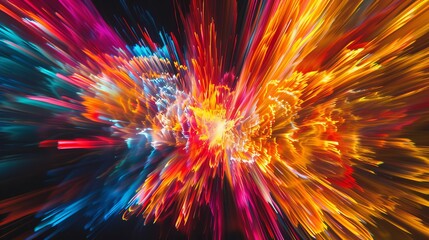 Philosophical Abstract Expressionism Explosive color patterns on a black backdrop