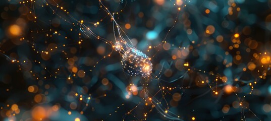 Intricate 3D Visualization of Brain's Neural Network with Glowing Pathways and Nodes for Scientific Exploration