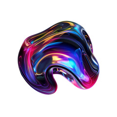 Obraz premium Organic glass fluid holographic or chrome abstract shape png isolated on a transparent background