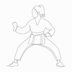 continuous one line art of a female karate fighters illustration.