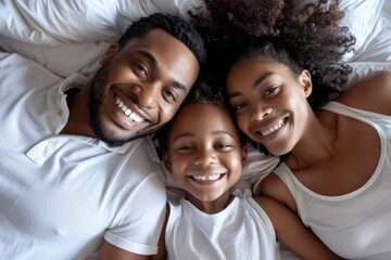Fototapeta premium Warm Family Moments in Cozy Bedding - Perfect Comfort and Joy for Promoting Home Products