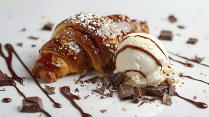 freshly baked croissants with strawberries and ice cream