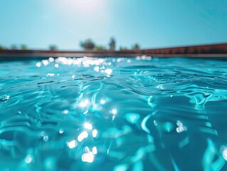 Beautiful blue swimming pool water with sparkling sunlight reflections