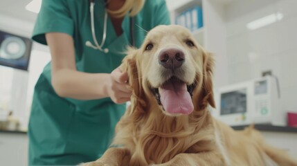 The happy golden retriever.