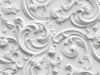 Elegant white decorative floral wallpaper with intricate details