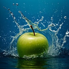 Splash water apple with a quiet splash, delicate ripples spreading outward.