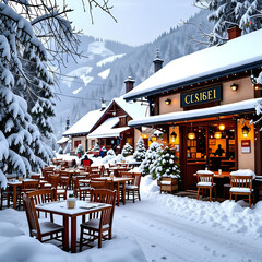 눈내린 카페의 아침