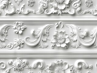 Elegant white decorative floral wallpaper with intricate details