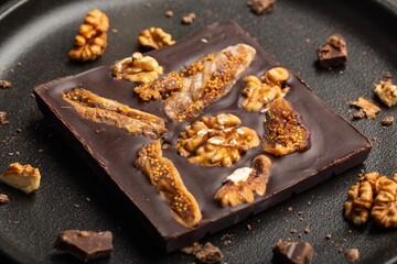 Tasty sweet chocolate pralines, confectionery gourmet chocolate with nuts