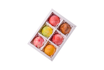 Delicious colorful asian mochi sweets with rice dough shell
