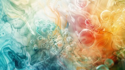 An abstract composition of bubble-like shapes, with a light-filled underwater background