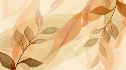 An abstract vector background, minimalistic with scattered leaf elements, pastel colors, and delicate lines