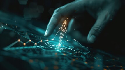 The hand with virtual rocket