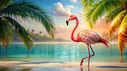 Cute flamingo standing gracefully in a tropical setting, flamingo, cute, bird, tropical, pink, feathers