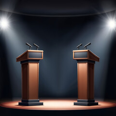 stage with spotlight and lights, debate or speech stage , business speaker public presentation, TV show, microphone