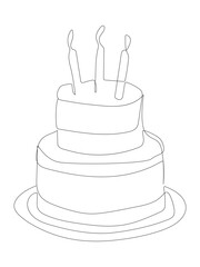 One continuous single drawing line art flat doodle cake with a candle, piece of cake.