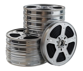 Obraz premium A collection of vintage film reels, stacked and arranged in a visually appealing manner, evokes nostalgia for the golden age of cinema.