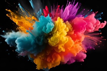 Explosive Burst of Colorful Powder on Black