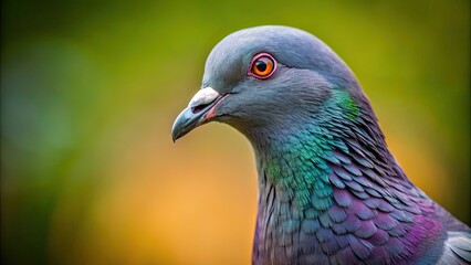 Fototapeta premium Close up shot of a pigeon peacefully relaxing, pigeon, bird, relaxation, peaceful, feathers, calm, urban wildlife