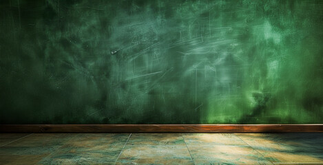 Close-up of an empty green clean chalkboard, background for school or education theme design. High resolution artwork.