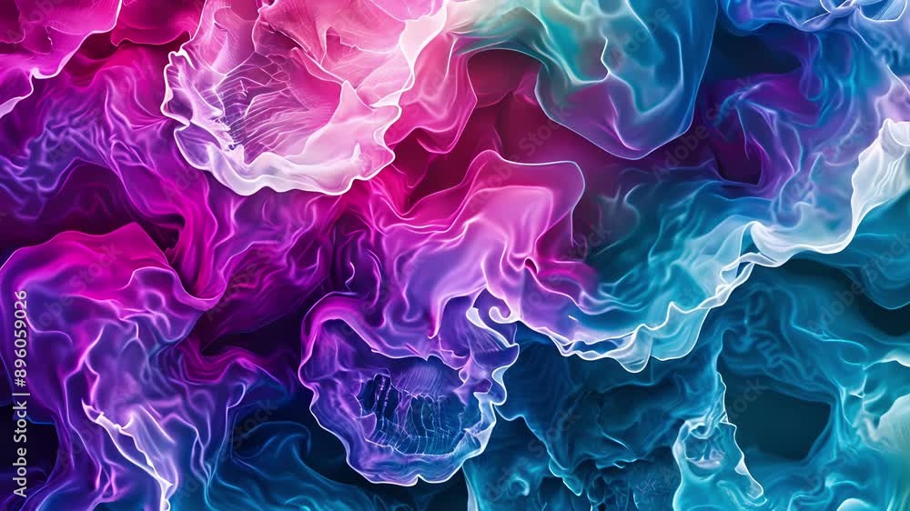 Poster a bold and vibrant design with overlapping layers of complex cellular formations rendered in bright 