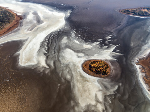 Aerial view of Lake Amadeus with salt formations, Petermann, Northern Territory, Australia.
