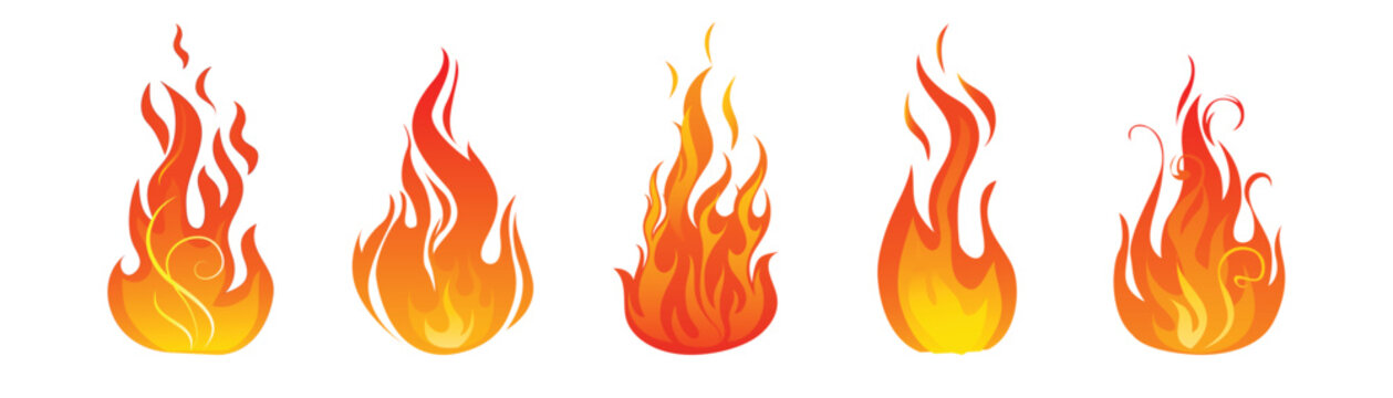 Set of 2D  fire flames.