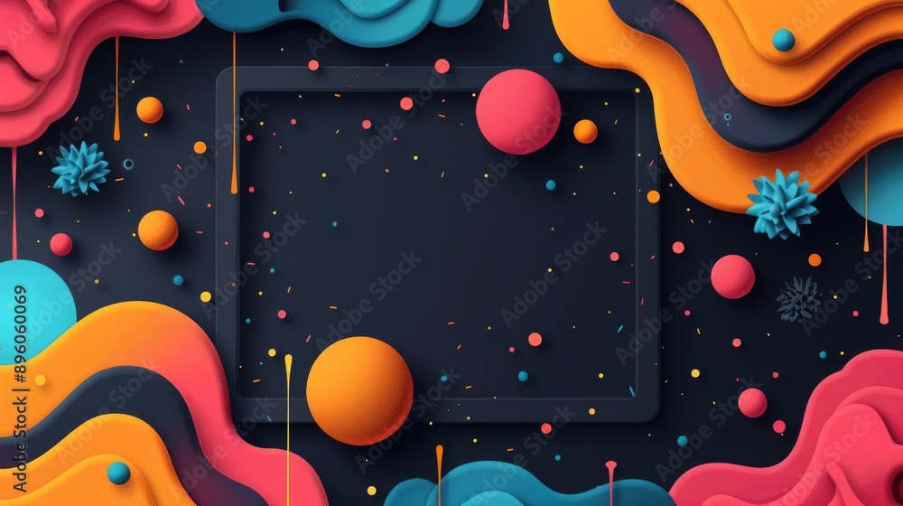 Poster bold modern abstract background with splashes of neon colors and fluid patterns, striking visual imp