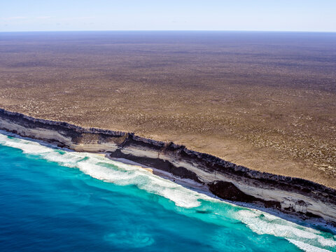 Aerial view of Baxter Cliffs overlooking the Great Australian Bight, Balladonia, Western Australia.
