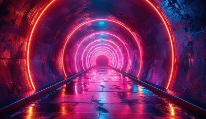Neon Lights Tunnel in a Dark Space
