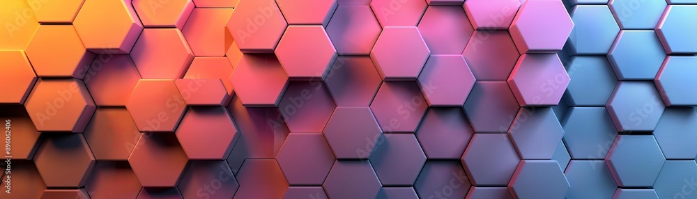 Poster minimalist 3d background featuring hexagon patterns in subtle gradients and soft colors, ideal for m