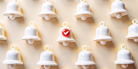 Notification and Alert Concept. A modern, minimalist design featuring white notification bells and checkmarks on a soft yellow background. Ideal for themes related to notifications, alerts, reminders.