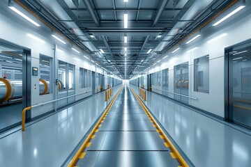 Fototapeta premium Innovative High-Tech Factory with Safety Barriers and Modern Layout in 3D Model Rendering