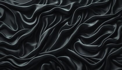Fototapeta premium Smooth black silk fabric draped in elegant waves, showcasing the rich texture and luxurious sheen of the material