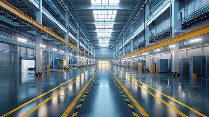 State-of-the-Art 3D Render of Modern Manufacturing Facility with Top-Notch Safety Measures, Efficiency, and Realistic Detailing