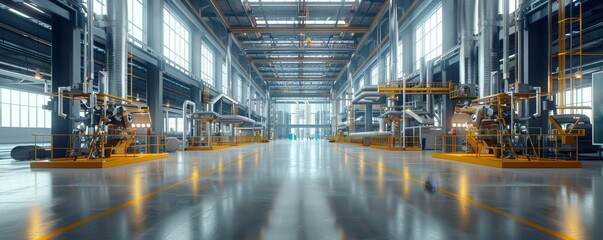 Fototapeta premium Precision Safety: Minimalist Industrial Plant with Detailed Protocols and Safety Equipment - 3D Render