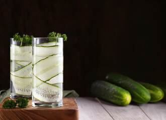 Sassi water with fresh cucumber in a glass