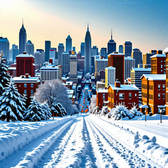 눈이 내린 도시의 아침