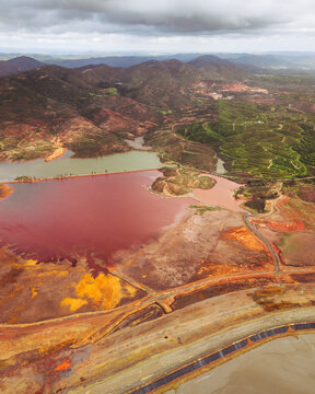 Aerial view of colorful Copper Mine at Minas de Rio Tinto, Huelva, Spain.