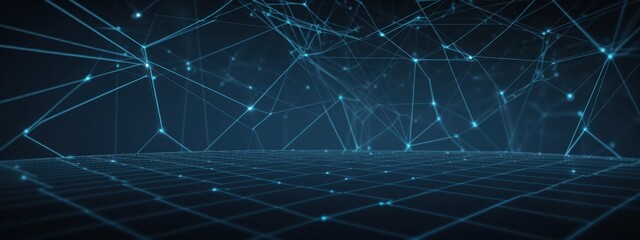 Futuristic Data Exchange: Top View of Networking Connections on Blue Slate with Copy Space