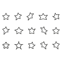 Hand drawn star set. Varied outline styles. Geometric vector shapes. Abstract black sketches.