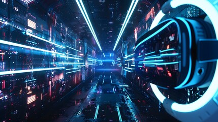 VR Headset in a Futuristic Tunnel