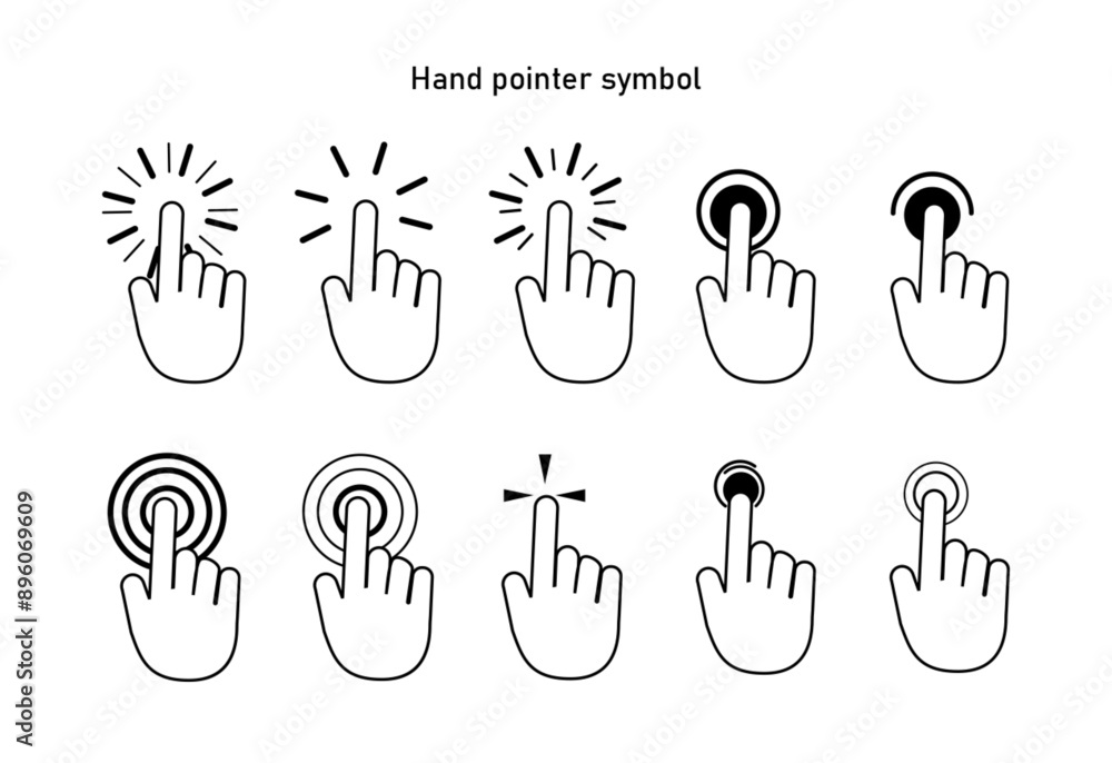 Poster get it touch. set of hand pointer symbol in trendy flat style. computer mouse click cursor. click cu