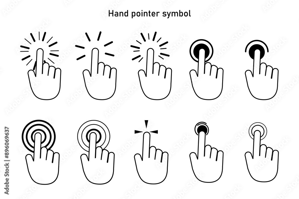Poster get it touch. set of hand pointer symbol in trendy flat style. computer mouse click cursor. click cu